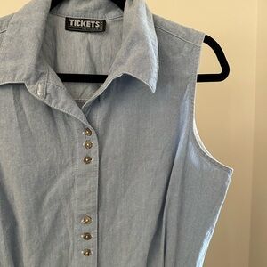 American Vintage Blue Sleeveless Midi Dress Notched Collar